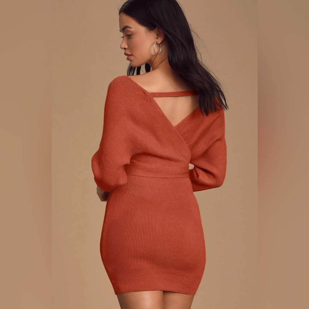 Modena Rust Brown Dolman Sleeve Bodycon Sweater Dress Lulus - Picture 3 of 12